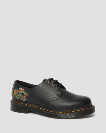 Dr Martens 1461 Smooth Snake Embroidered Kožené Topánky Panske Čierne | 2345-VMKQA